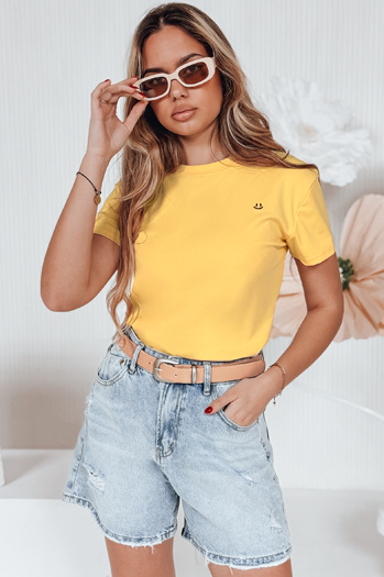 Női bordázott póló SMILE FOR YOU sárga Dstreet RY2908