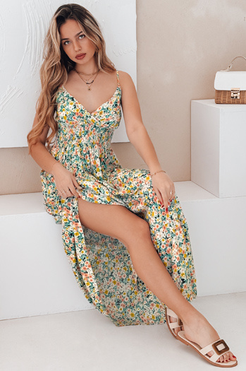 FLORALUSH maxiruha zöld és sárga virágokkal Dstreet EY2630