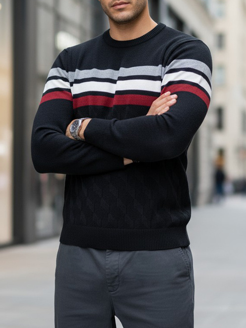 Férfi csíkos pulóver fekete Dstreet WX2333