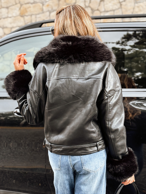 Női ramones dzseki szőrmével fekete Dstreet TY5233
