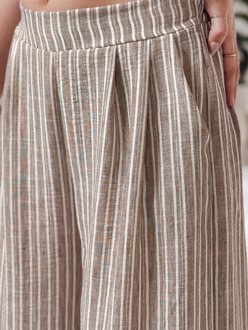 MODERESS női csíkos széles szárú nadrág barna Dstreet UY2695
