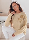 Női pulóver virágos applikációval GIRLHERBAL krém Dstreet MY2546