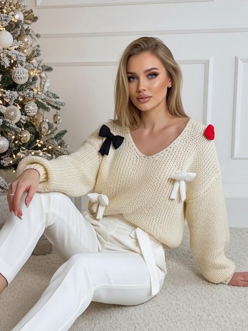 Női egyméretű pulóver PUREBOW bézs Dstreet MY2363z