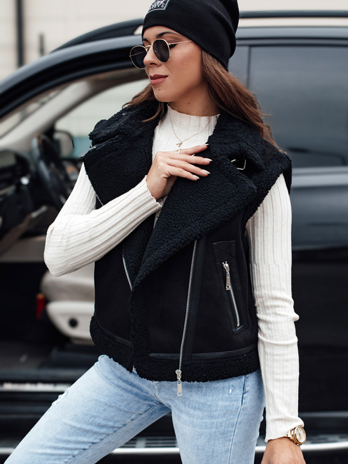 Női szarvasbőr mellény báránybőrrel WOOLZIP fekete Dstreet TY4742