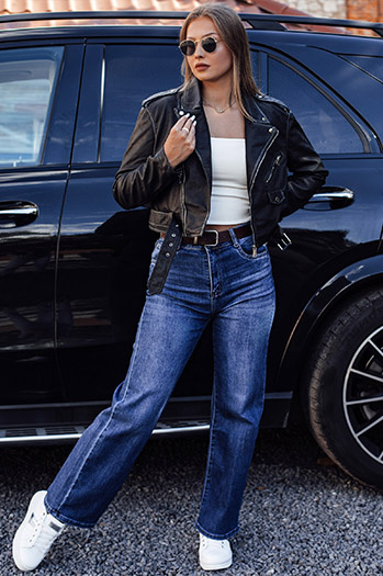 Női RETROFIT baggy farmer nadrág övvel szett kék színben Dstreet UY2233