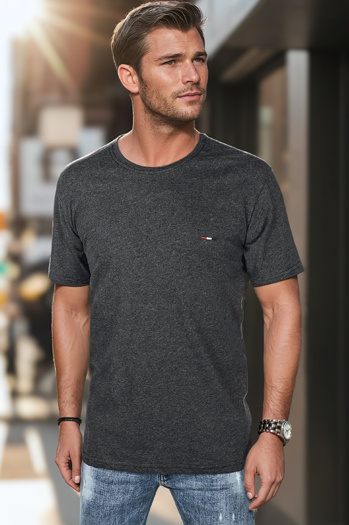 Férfi hímzett póló sötétszürke Dstreet RX5634