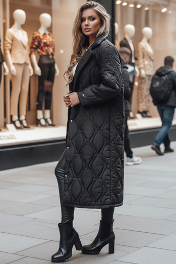 Női steppelt hosszú kabát TRENDIFY fekete Dstreet TY4378z