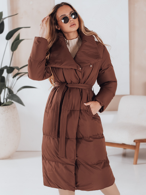 Női hosszú steppelt kabát FAVI barna Dstreet TY4962