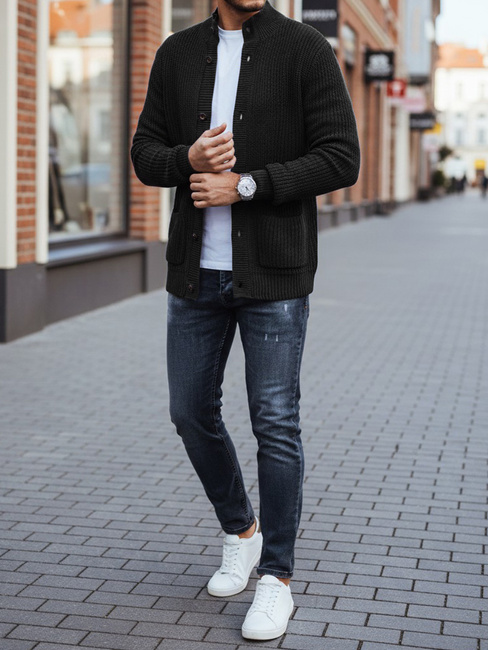 Férfi kardigán pulóver fekete Dstreet WX2347