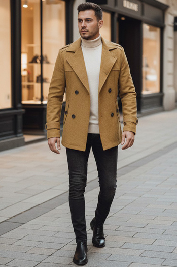 Férfi kétsoros kabát Szín Camel DSTREET CX0443