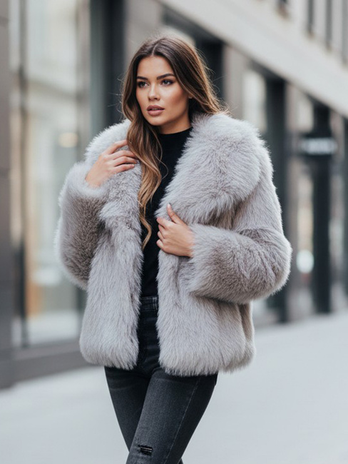 Női rövid szürke szőrmebunda ZARAFIA Dstreet TY5116z