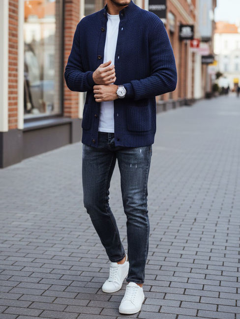 Férfi sötétkék kardigán pulóver Dstreet WX2346