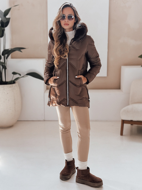 Női télikabát LOVEINSIDE steppelt szőrmével barna Dstreet TY5052