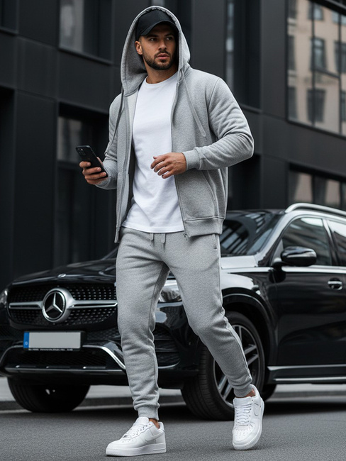 Nyitható férfi pulcsi kapucnival szürke színben BX2412