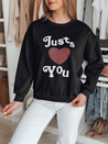 Női túlméretezett nyomtatott pulóver JUST LOVE YOU fekete Dstreet BY1472