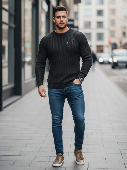 Férfi téli pulóver Szín Sötétszürke DSTREET WX1990