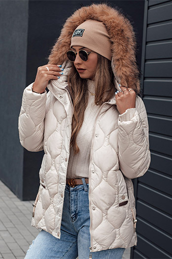 Női téli kabát LUMORE steppelt kapucnival világos bézs Dstreet TY4724