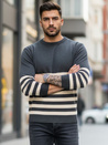 Férfi csíkos pulóver Szín Sötétszürke DSTREET WX2133