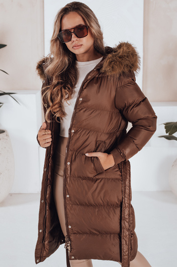 Női steppelt téli kabát szőrmével STYLEBELLA barna Dstreet TY5009
