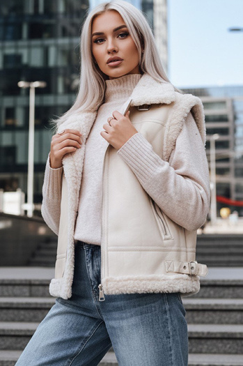 Női bőr mellény báránybőrrel bézs színű Dstreet TY5238z