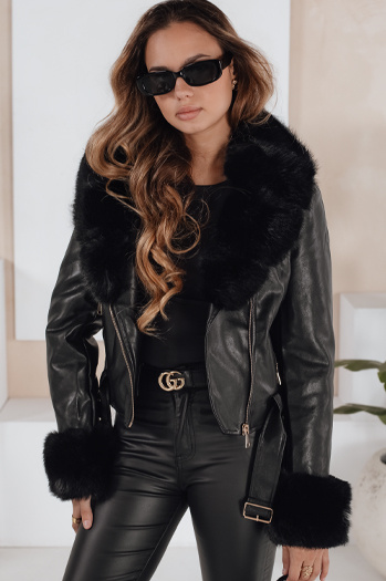 Női téli bőrdzseki műszőrmével fekete Dstreet TY5212 TY5212