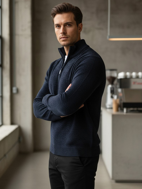 Férfi pulóver állógallérral, tengerészkék Dstreet WX2349