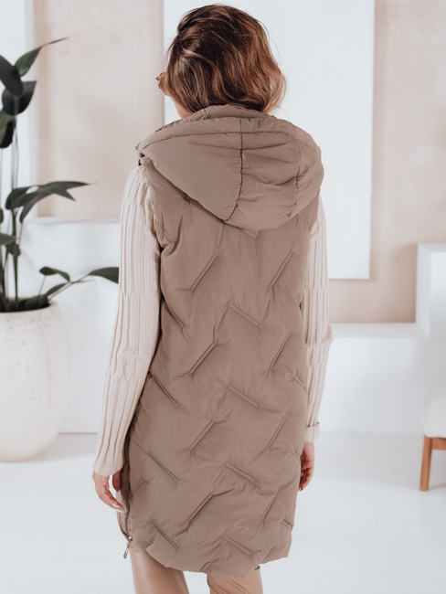 Női hosszú steppelt mellény kapucnival camel Dstreet TY5098