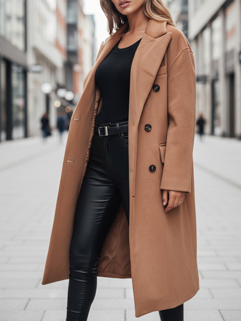 Női télikabát hosszú oversize camel Dstreet NY0766z