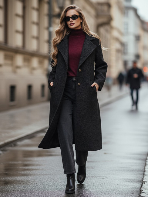 Női hosszú báránybőr kabát fekete Dstreet NY0754z