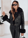 Női bőr ramones dzseki szőrmével fekete Dstreet TY5207