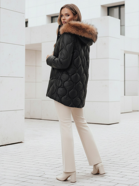 Női télikabát LUMORE steppelt kapucnival fekete Dstreet TY5015