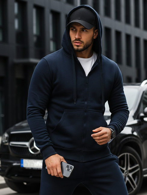 Nyitható férfi pulcsi kapucnival gránátkék színben BX2195