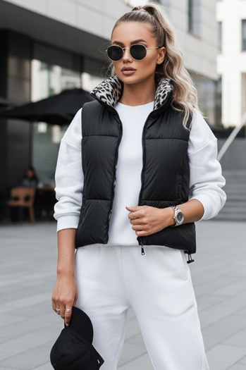 Női LEOVELLA átmeneti rövid, steppelt, kétoldalas mellény fekete Dstreet TY4649