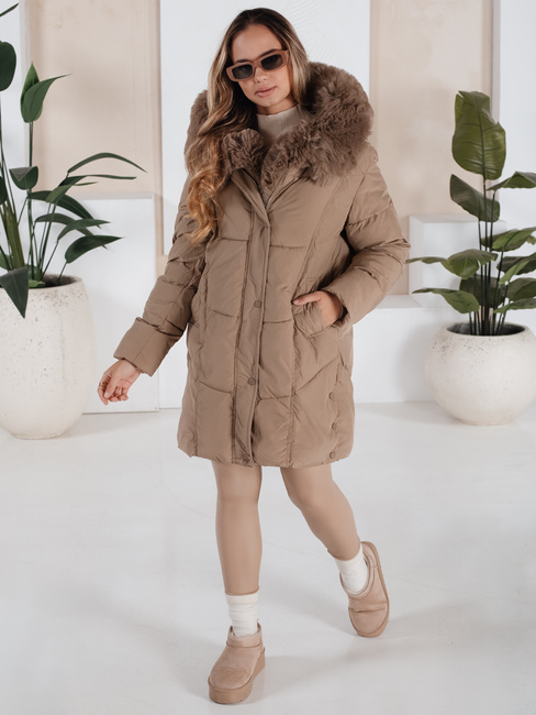 Női télikabát MORISIO hosszú steppelt kapucnival bézs Dstreet TY5183