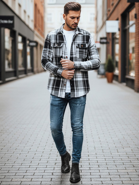 Férfi fekete-fehér kockás flanel ing Dstreet DX2675