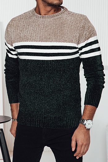 Férfi csíkos zöld pulóver Dstreet WX2231