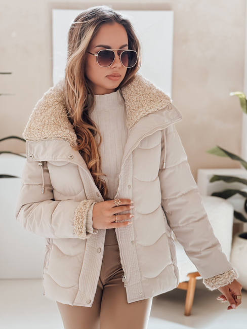 WARMMISS női steppelt télikabát kapucnival világos bézs Dstreet TY4923