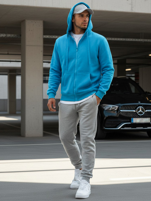 Nyitható férfi pulcsi kapucnival világoskék színben Dstreet BX4689