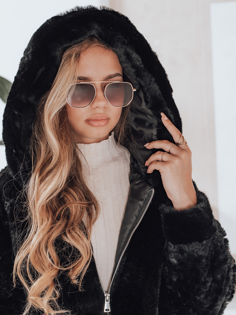 MISSFLUFF női szőrme kabát fekete Dstreet TY4982