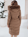 Női téli hosszú steppelt kabát szőrmével camel Dstreet TY5086