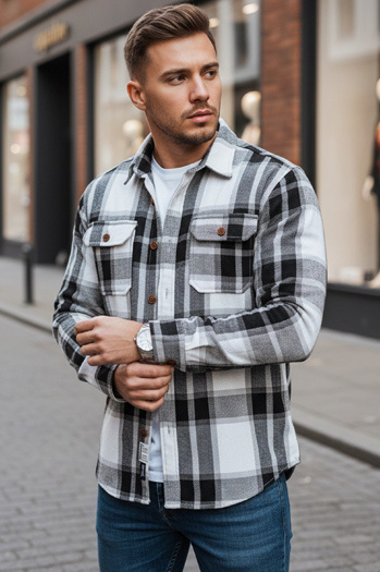 Férfi fekete-fehér kockás flanel ing Dstreet DX2673