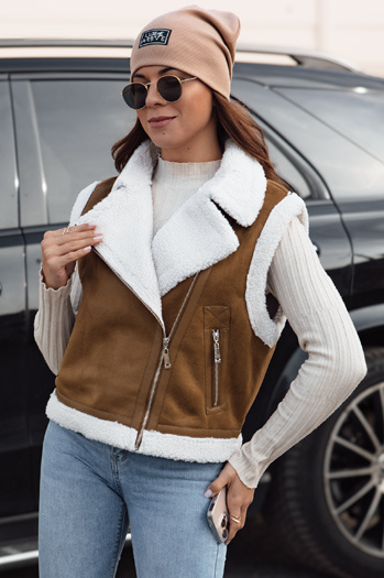 Női szarvasbőr mellény juhbőrrel WOOLZIP camel Dstreet TY4741