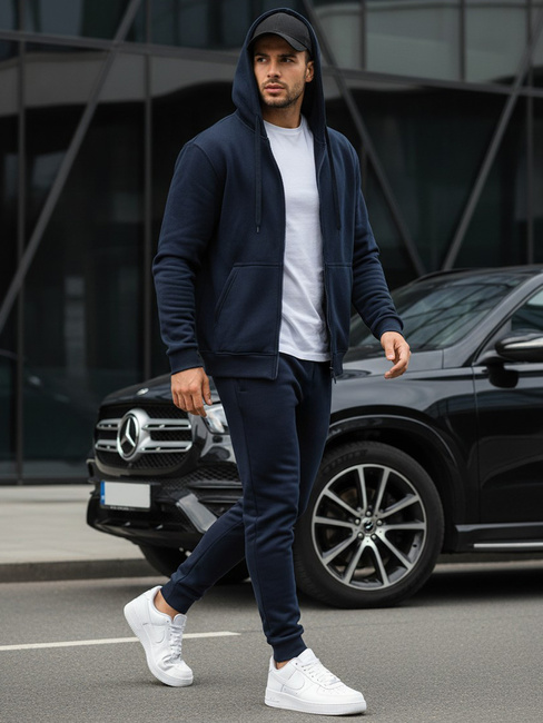 Nyitható férfi pulcsi kapucnival gránátkék színben BX2195