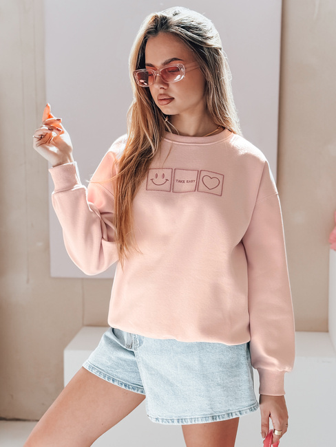 Női oversize pulóver hímzéssel EASYJOY rózsaszín Dstreet BY1513