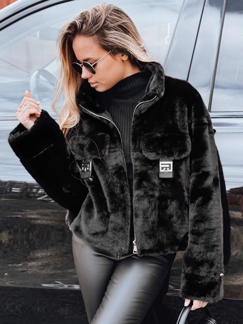 Női szőrme rövid fekete Dstreet TY5249