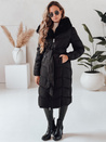 Női téli hosszú steppelt kabát szőrmével fekete Dstreet TY5085