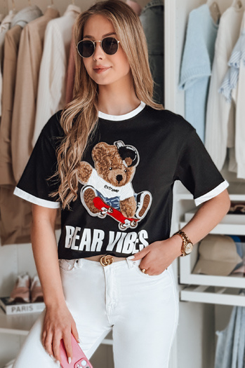 Női oversize mackós hímzett póló MISIONISTA fekete Dstreet RY2851