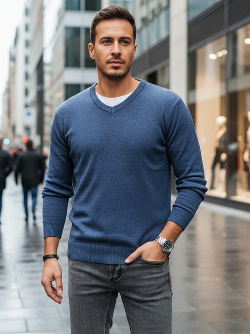 Férfi kék v-nyakú pulóver Dstreet WX2317