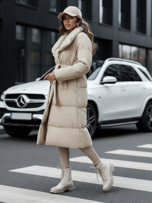 Női téli hosszú steppelt kabát FAVI bézs Dstreet TY4572