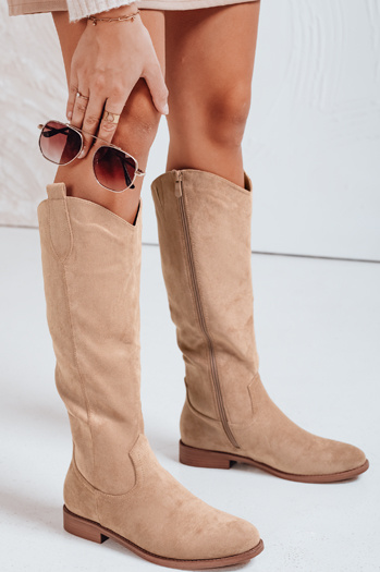 Női szarvasbőr cowboy csizma bézs Dstreet ZY1109